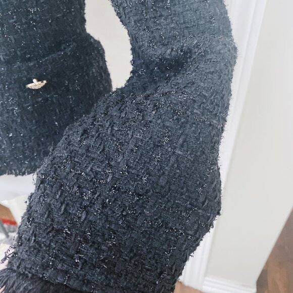 Women Black Tweed Buttons Front Top Jacket - Picture 3 of 7